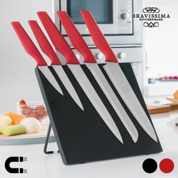 Nože s Magnetickým Stojanom Bravissima Kitchen (6 kusov) - Červená + poštovné len za 1 EURO